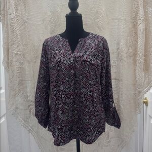 Notations Geometric Blouse - Black and Pink